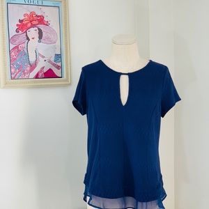 Anthropologie Deletta Navy Blue Keyhole Top​ Women’s size small